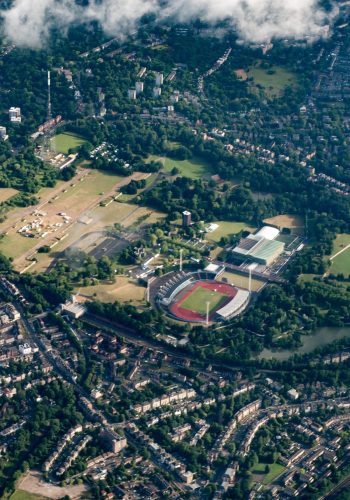 Aerial view of Crystal Palace, London showing the site of the Great Exhibition of 1851